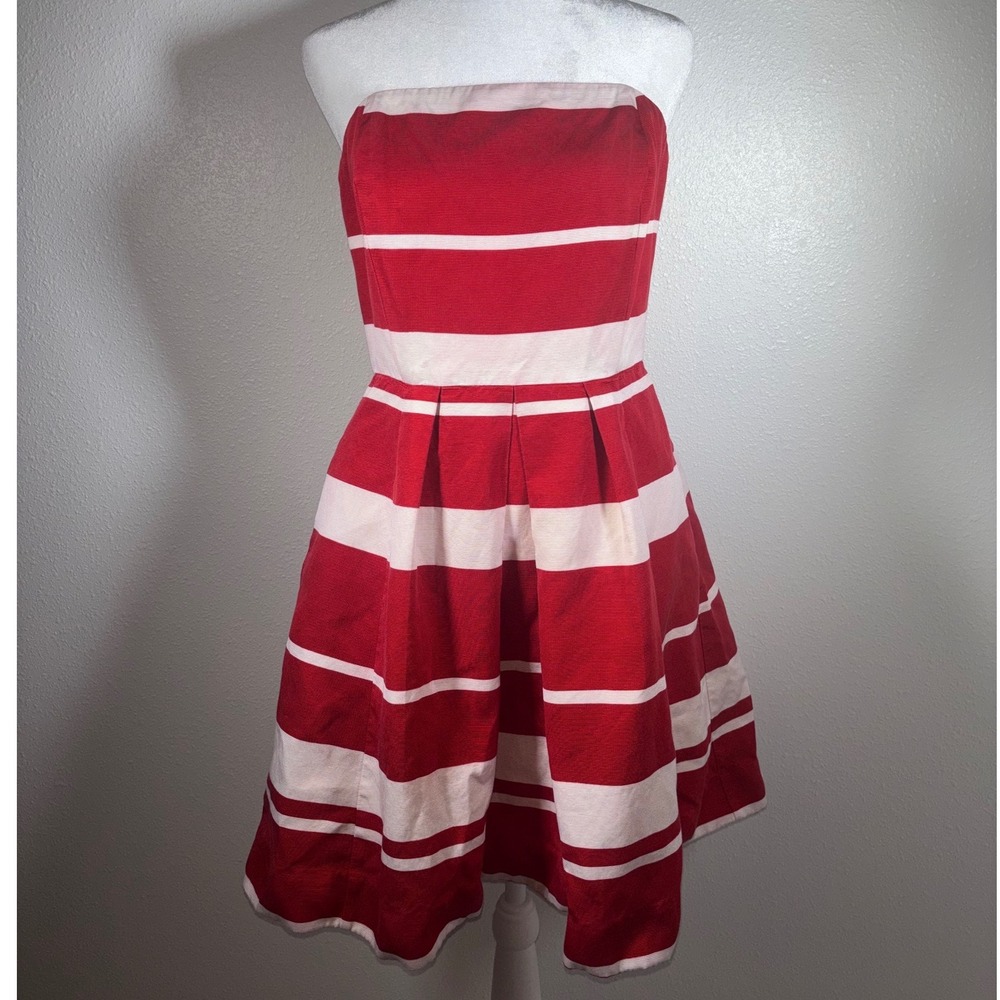 Red White Striped Strapless Fit Flare Dress Pockets Festive Sz 6 Vineyard Vines